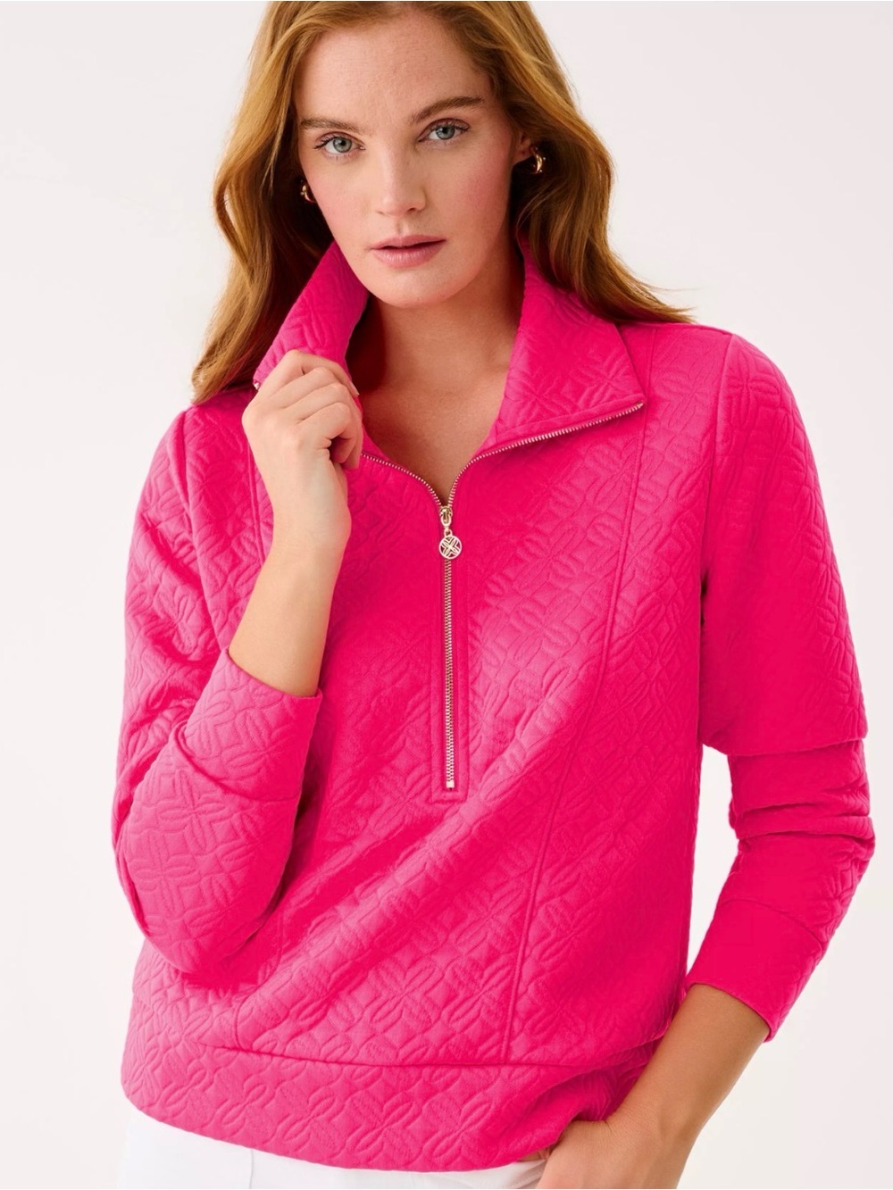 Lilly Pulitzer Eleni Pullover in Sun Shell Pink Butterfly Quilted Knit, Small
